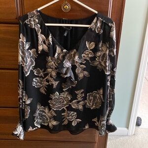 WHBM black floral blouse size L